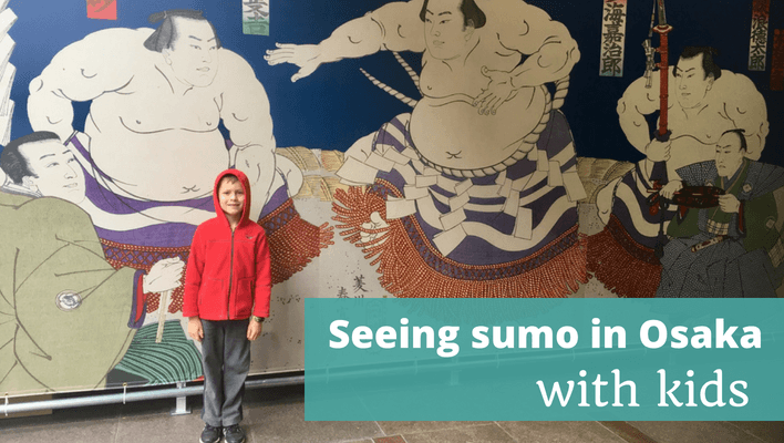 Seeing sumo wrestling with kids in Osaka, Japan