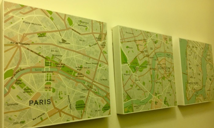 City maps in the bathroom